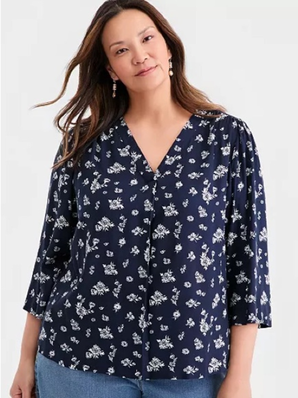 Style & Co Plus Size Printed 3/4-Sleeve Floral Top Size 3X